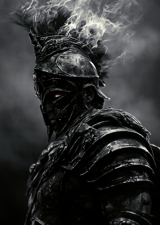 Dark Spartan Warrior with Glowing Eyes