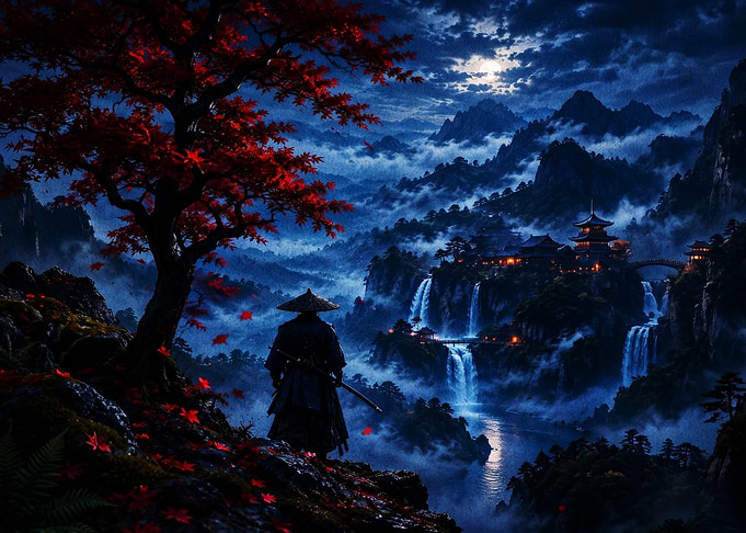 Samurai Warrior Moon Dark Fantasy A