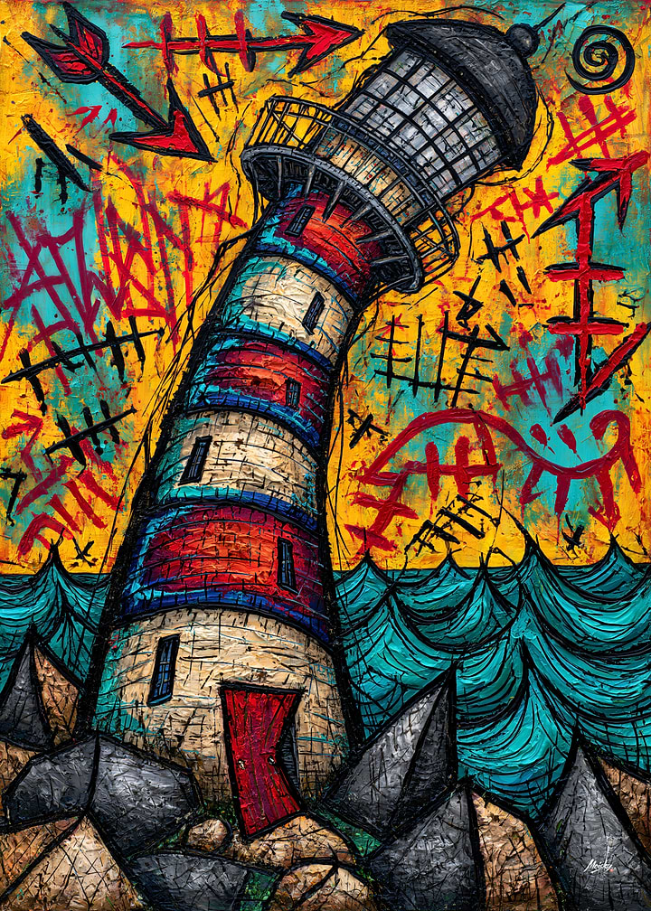 The Defiant Lighthouse - Psychedelic Surreal Art