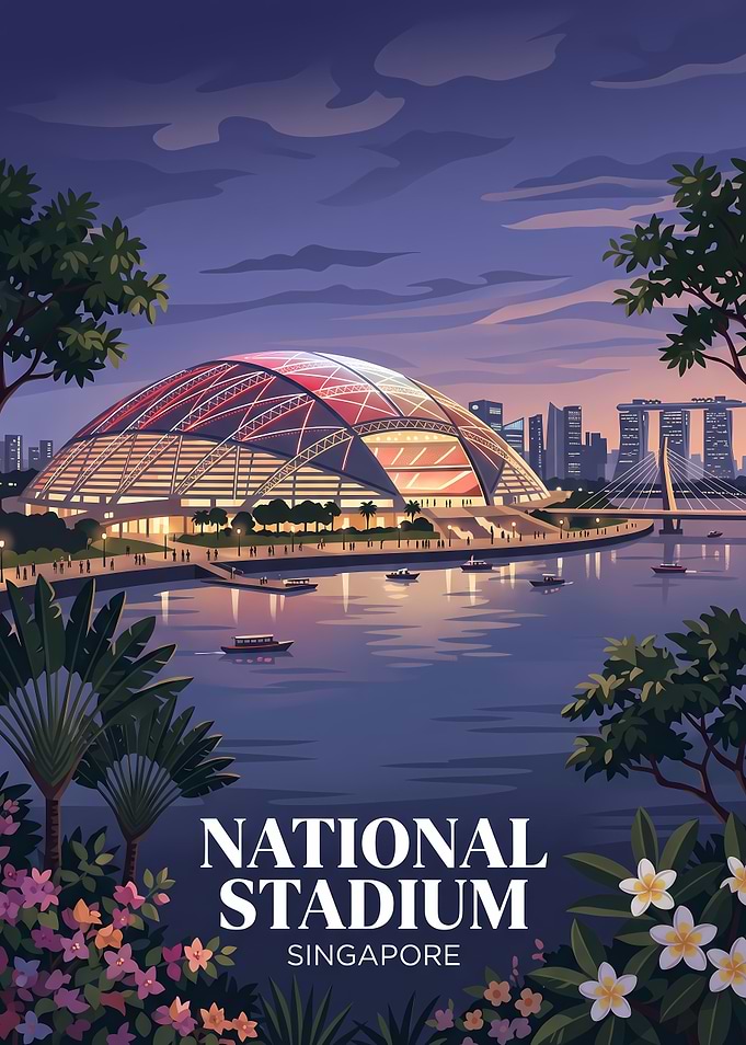 National Stadium Singapore Travel Poster