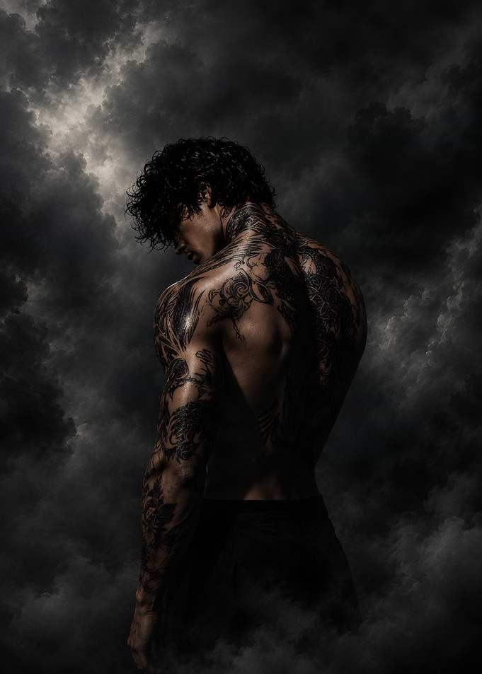 Tattooed Man in Stormy Clouds
