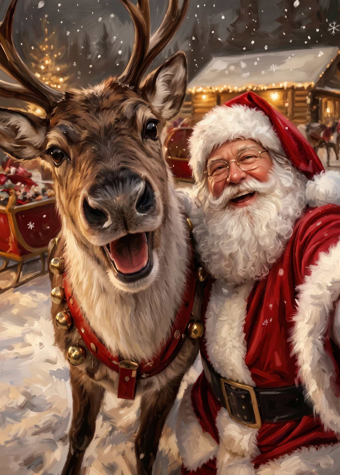 Santa Claus and Reindeer Selfie