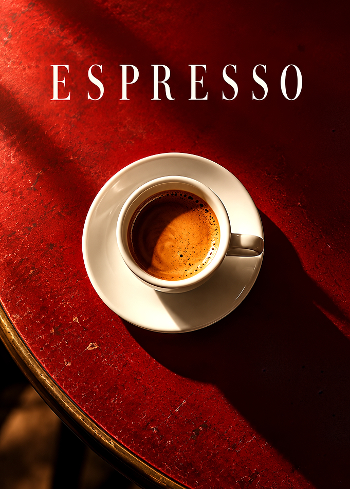 Espresso Coffee Cup on Red Table
