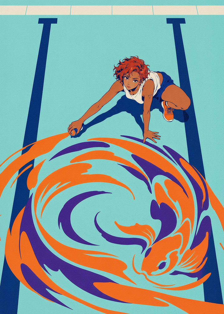 Girl Creating Koi Fish Art