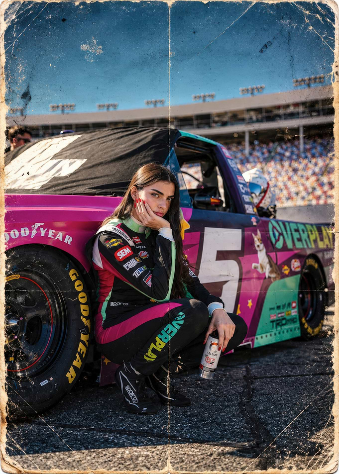 Female Race Car Driver Posing