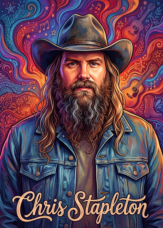 Chris Stapleton Psychedelic Portrait Poster