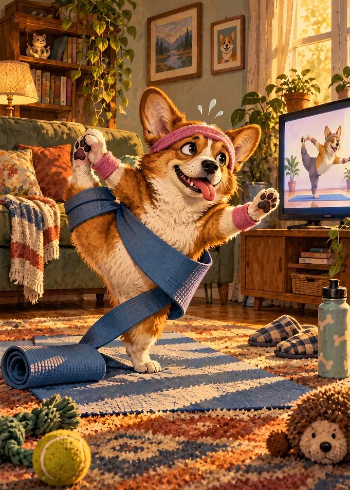 Corgi Doing Yoga at Home