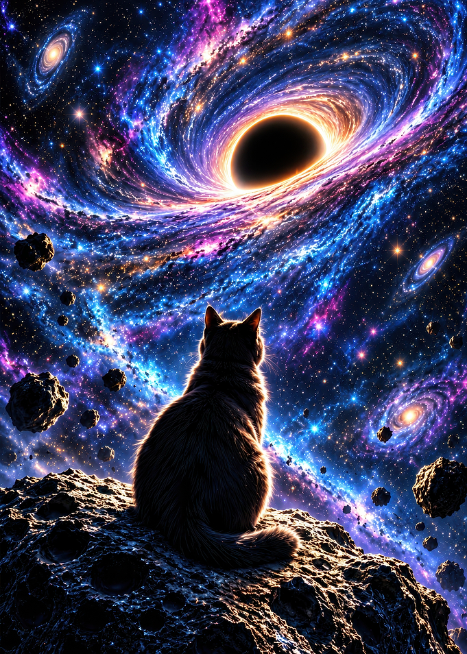 Cat Watching a Cosmic Black Hole