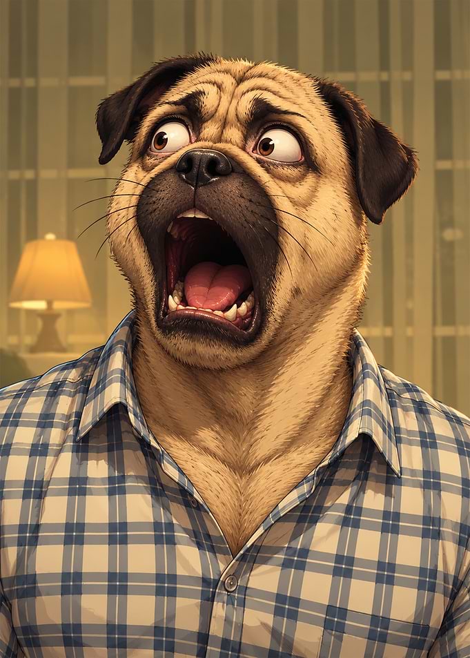 Shocked Pug Man in Plaid Shirt