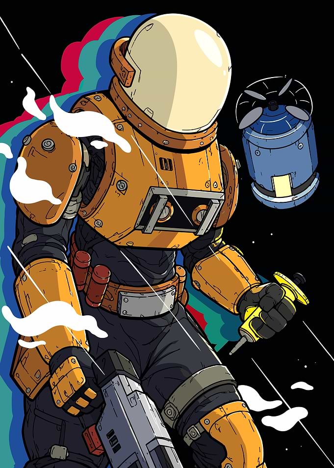 Risk of Rain Retro Sci-Fi Astronaut Illustration