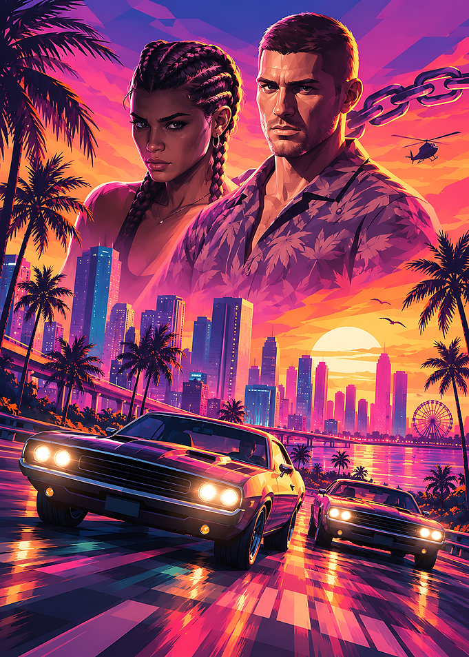 Retro Synthwave Style Racing Poster