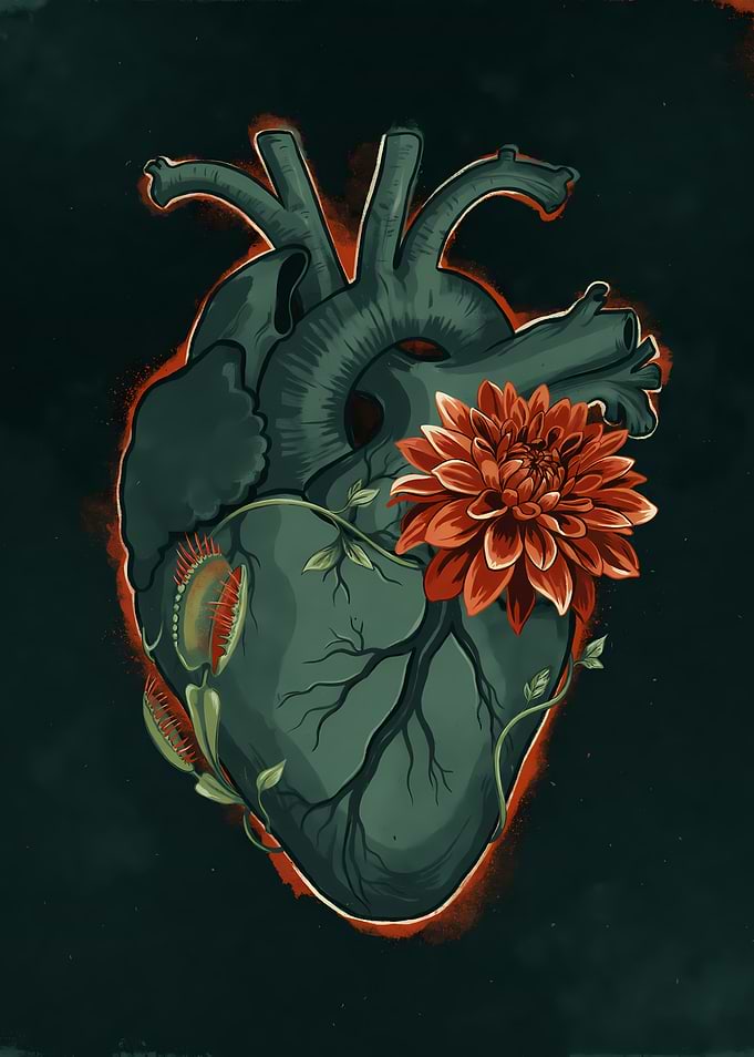 Anatomical Heart with Botanical Elements