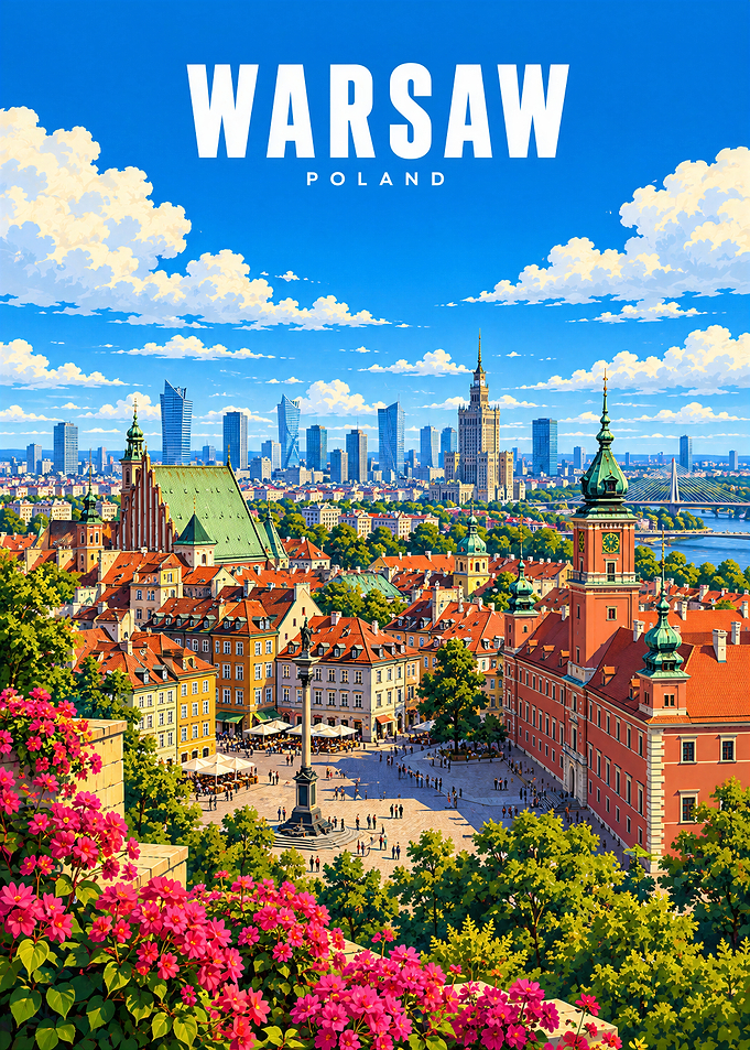 Warsaw Poland Travel Poster