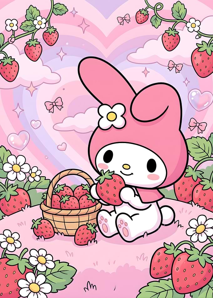 My Melody Strawberry Picnic Illustration