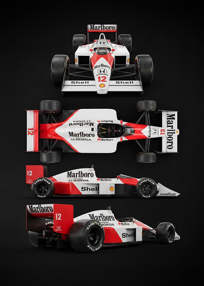 sleek black background iconic Formula 1 Car Views poster