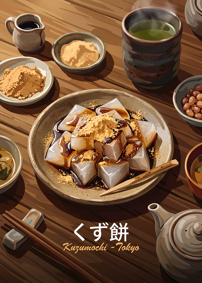 Traditional Japanese Kuzumochi Dessert