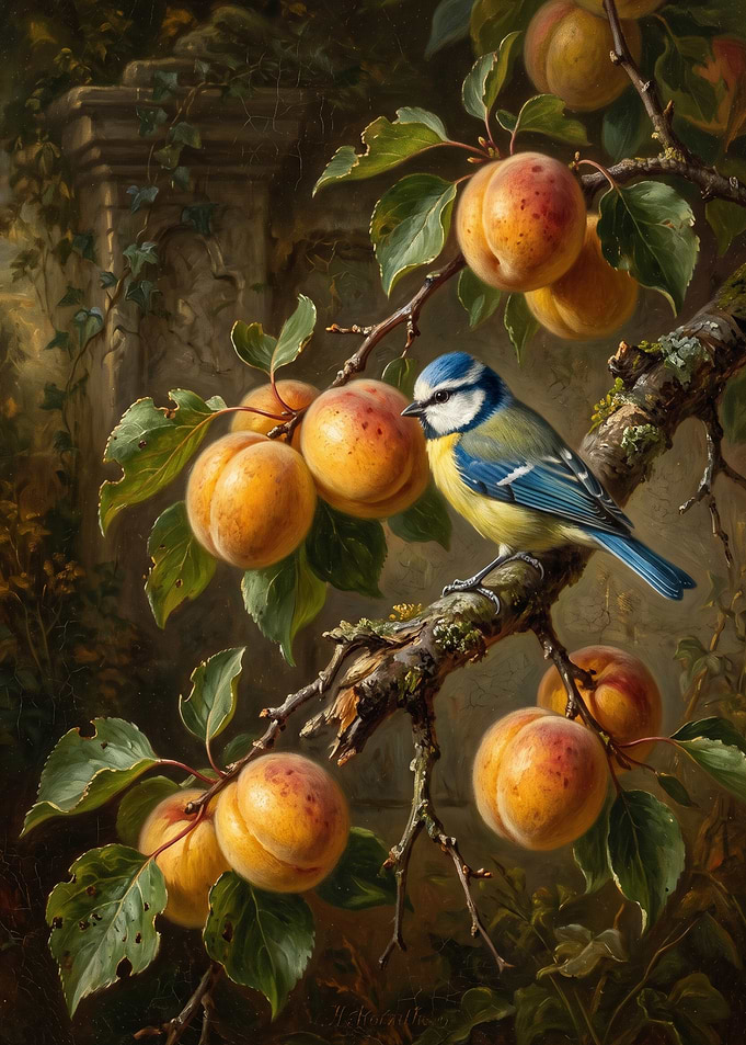 Blue Tit Bird on Peach Branch