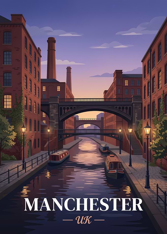 Manchester UK Canal Travel Poster