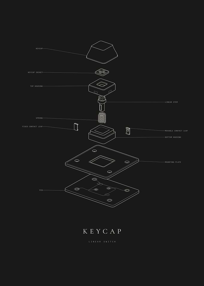 Mechanical Keycap and Linear Switch - Exploded View