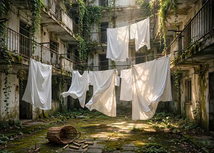 Laundry Drying in Abandoned Courtyard