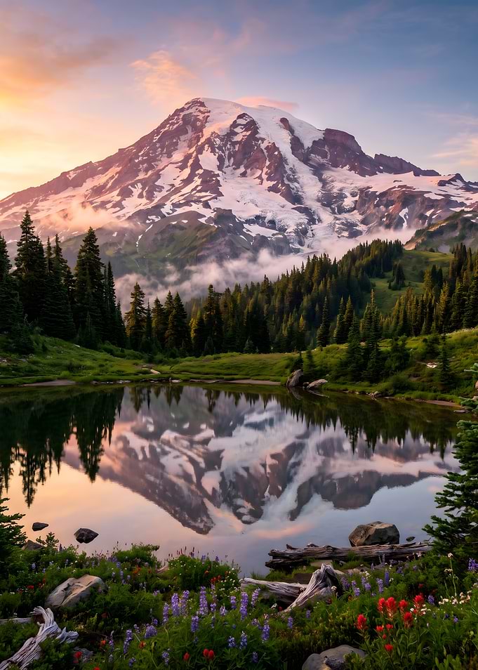 Mount Rainier Reflection at Sunset