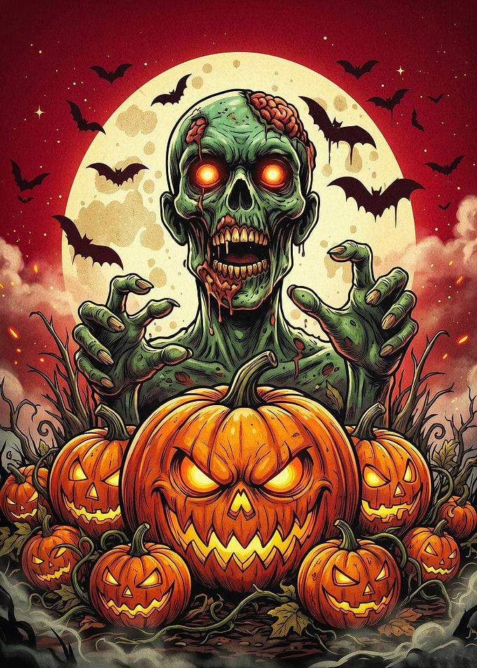 Zombie Pumpkin Halloween Horror Art