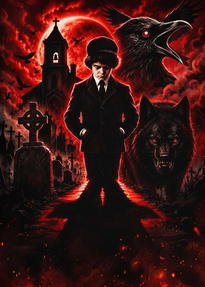 Creepy Boy Graveyard Dark Art Poste