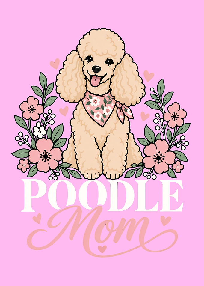 Cute Poodle Mom Floral Illustration