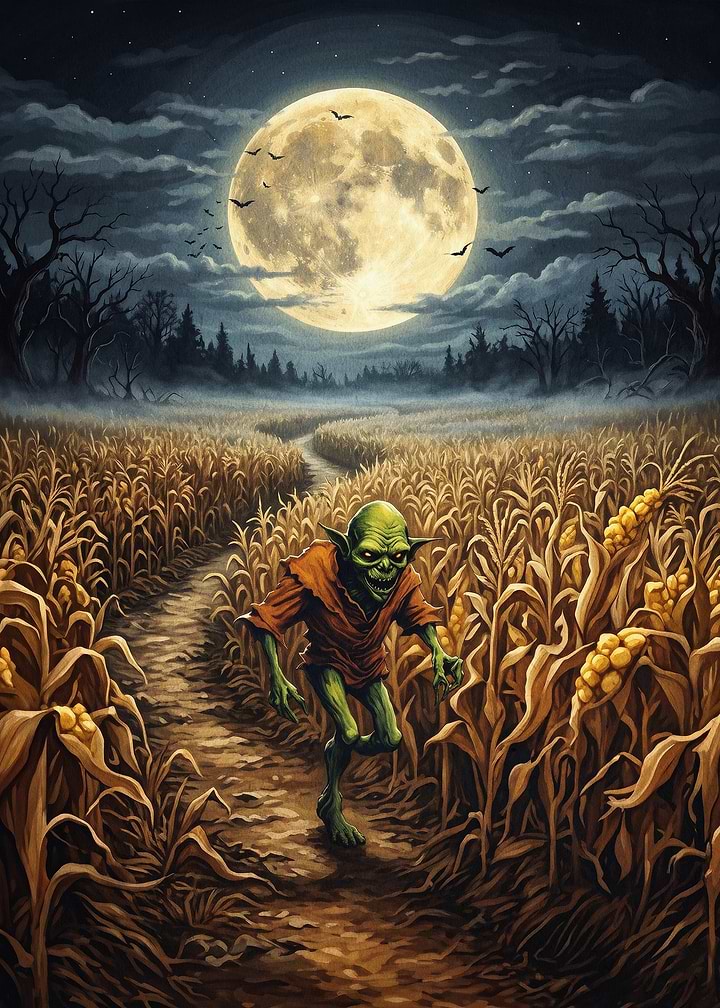 Goblin Cornfield Moon Fantasy Art