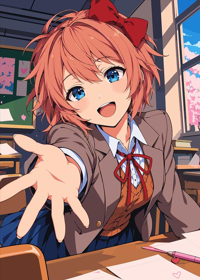 Sayori Reaching Out Pixel Art
