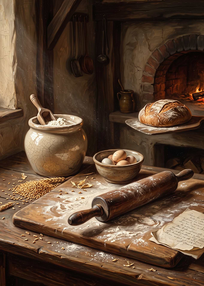 Rustic Kitchen Baking Scene