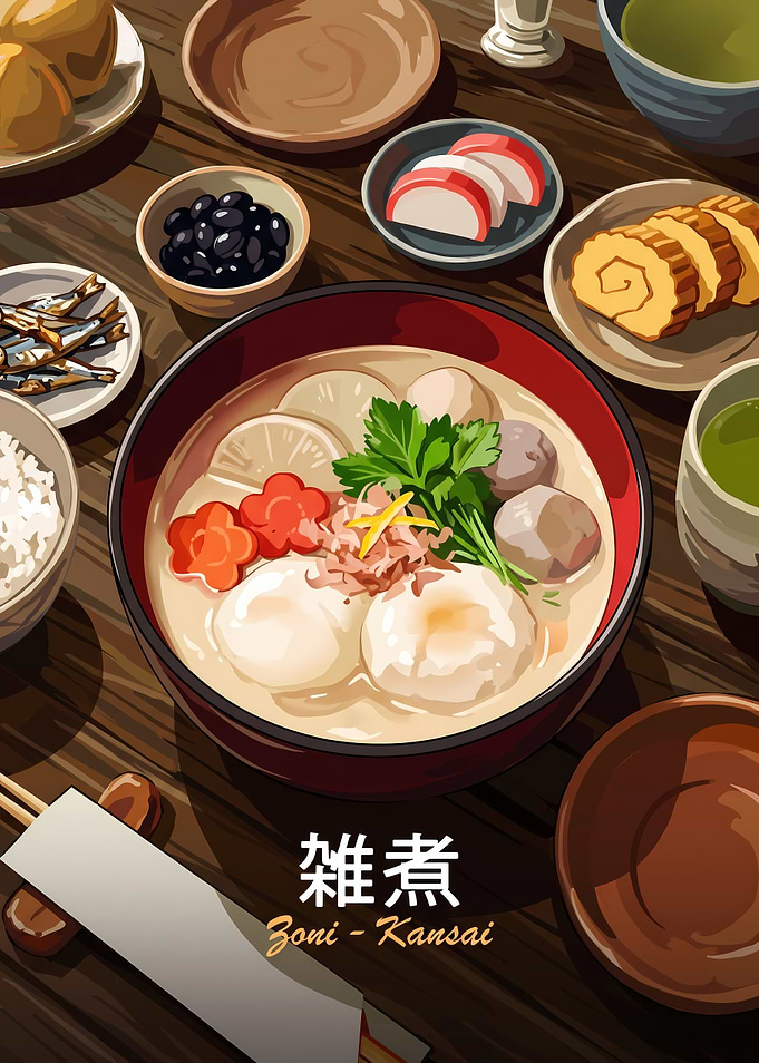 Traditional Japanese Zoni Soup Meal