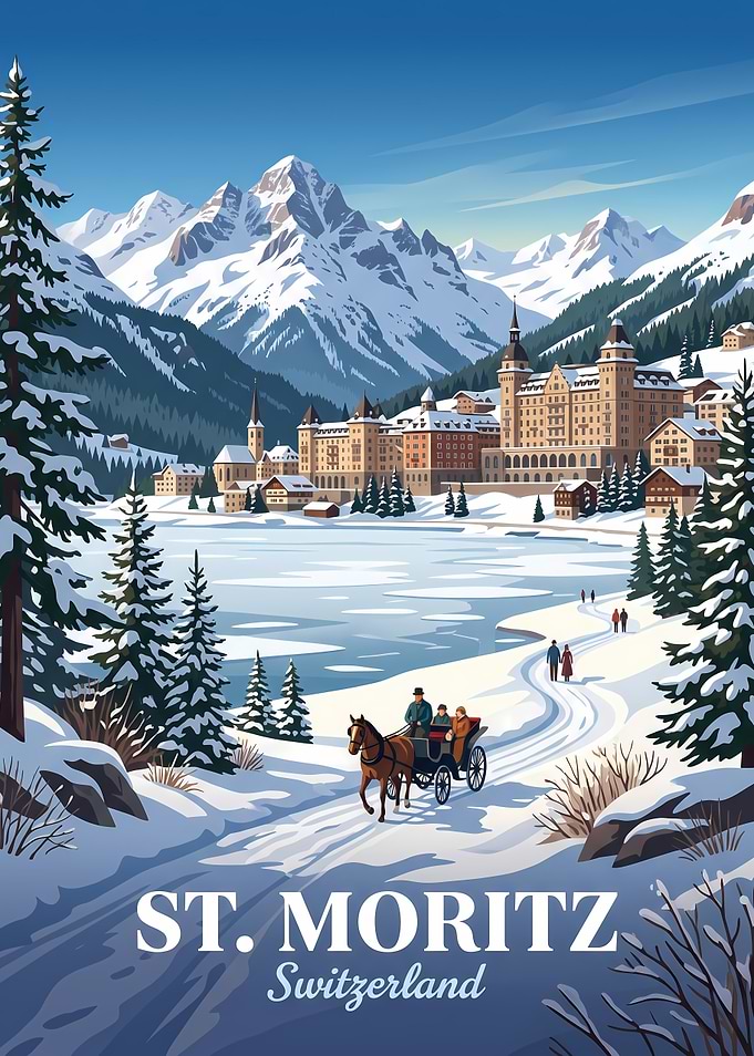 Vintage St. Moritz Switzerland Travel Poster