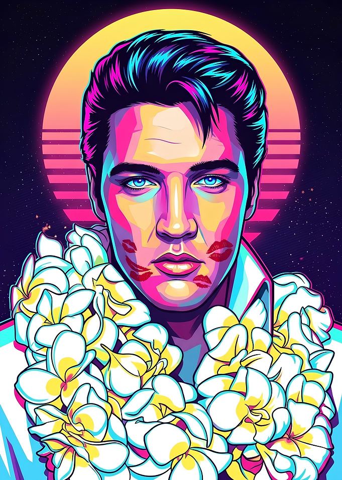 Retro Synthwave Elvis Presley Portrait