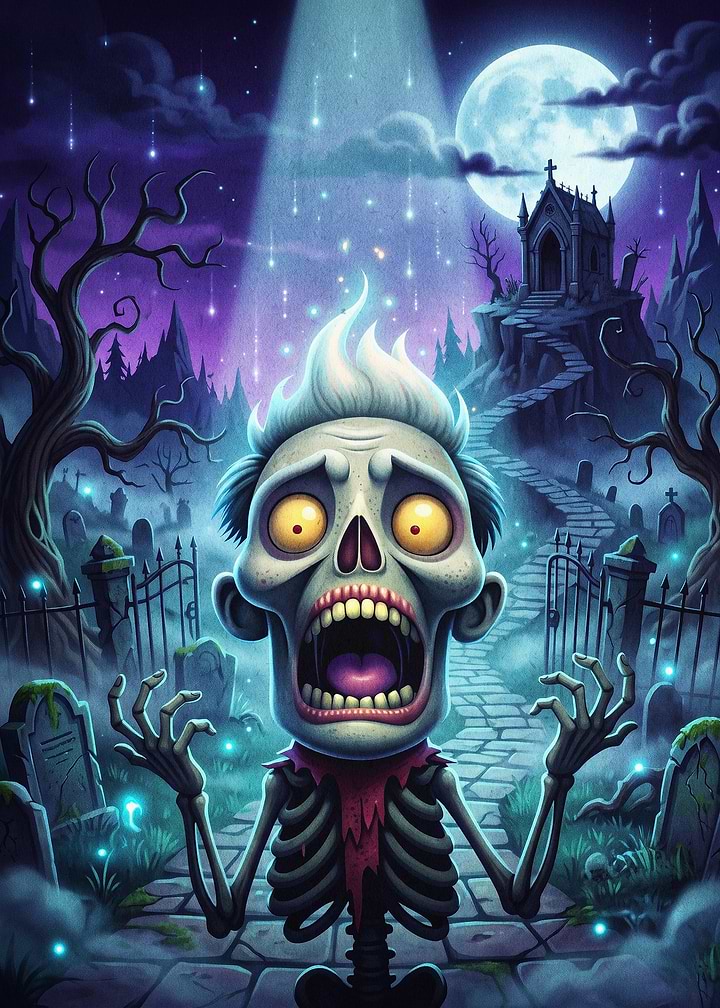 Scared Zombie Graveyard Horror Art