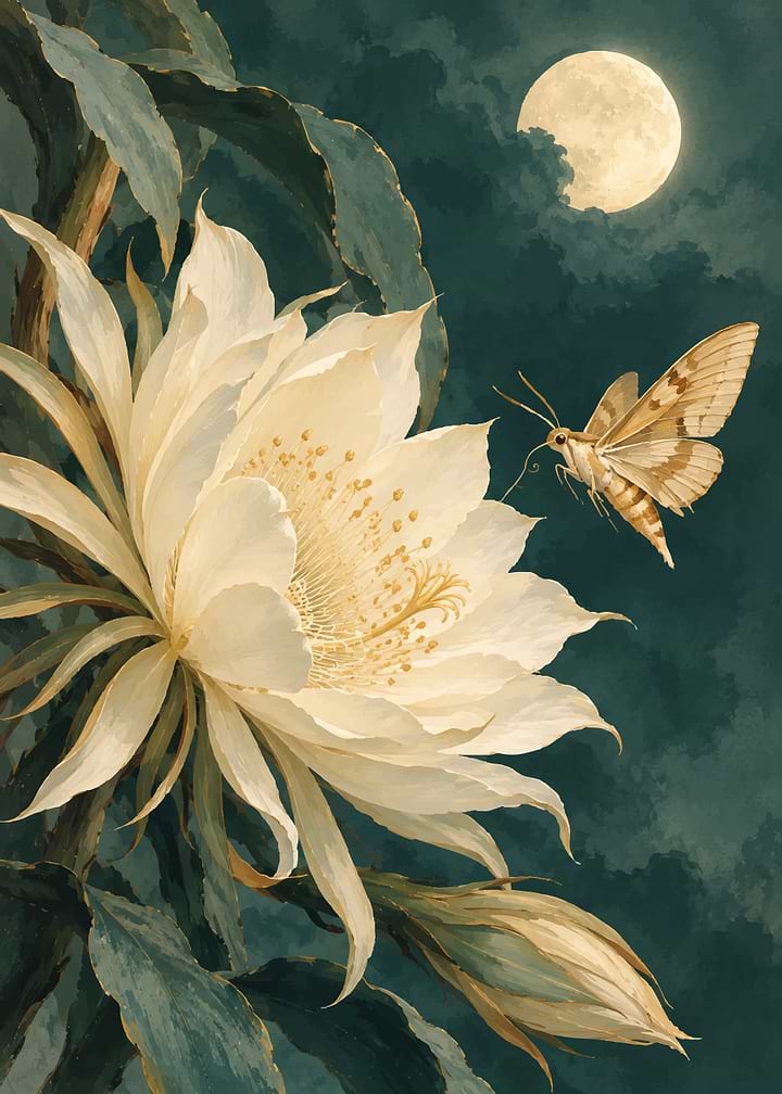 Night Blooming Cereus and Moth