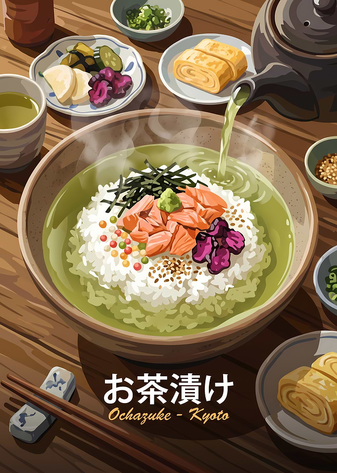 Traditional Japanese Ochazuke Meal Illustration