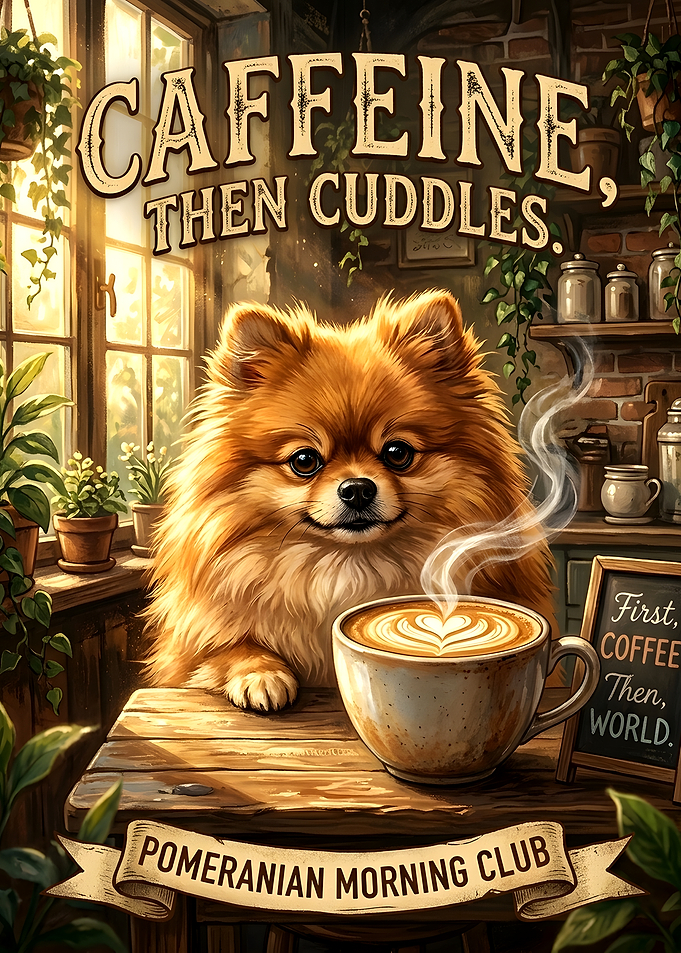 Pomeranian Morning Club Coffee Poster