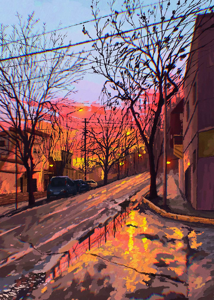 Vibrant Sunset Over Urban Street