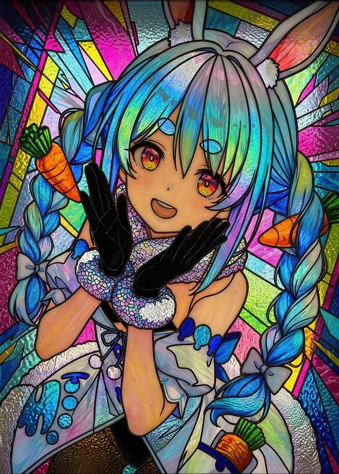 Usada Pekora — Rainbow Rabbit Smile Stained Glass Anime Art