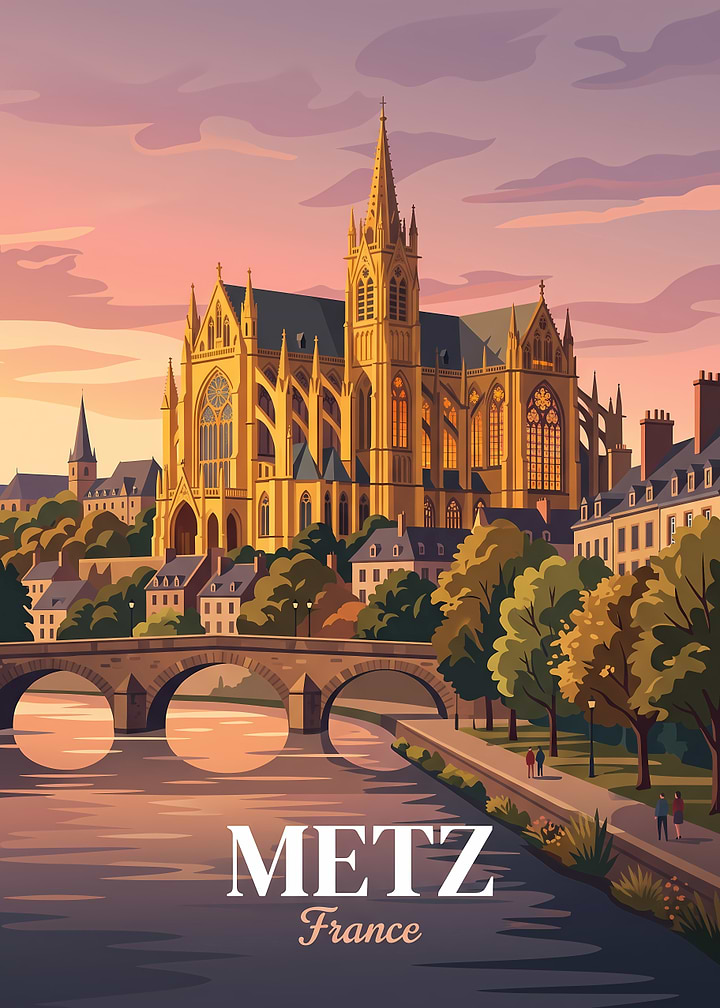 Metz France Cathedral Travel Poster
