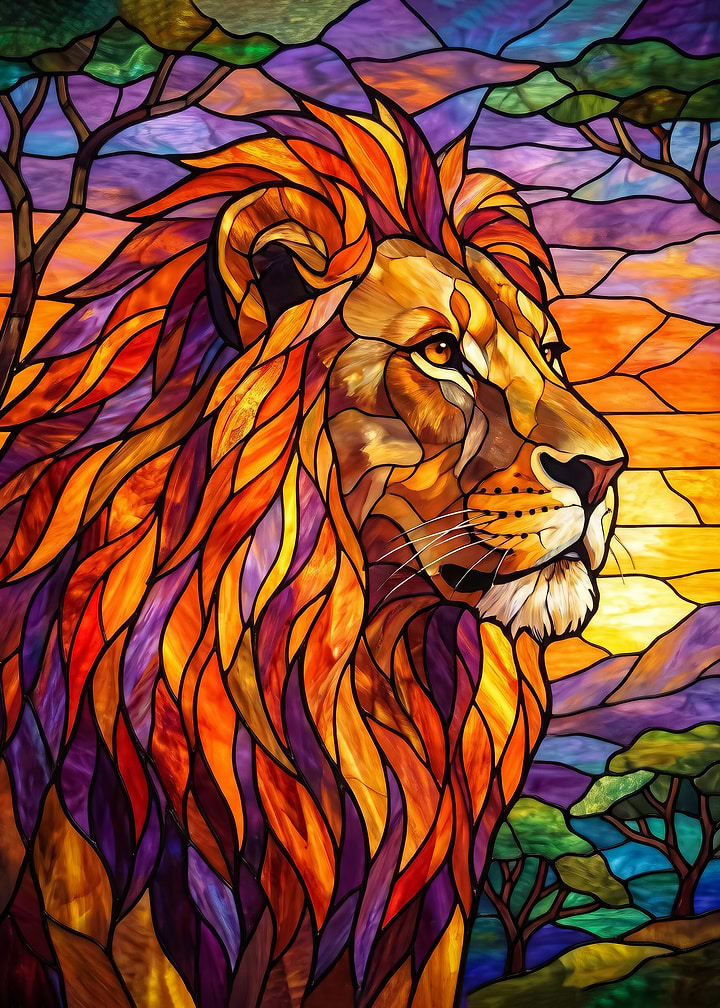 Stained Glass Lion Portrait art poster