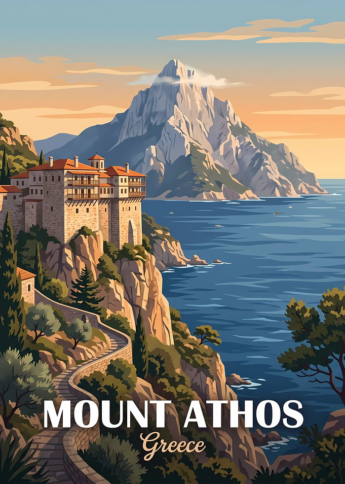 Mount Athos Greece Travel Poster