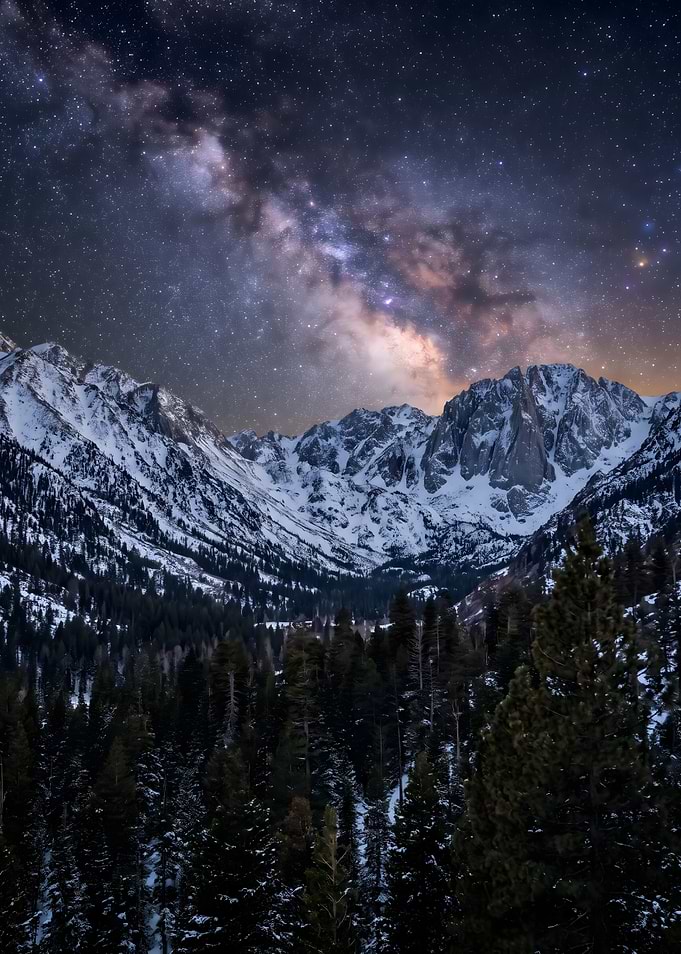 Milky Way Over Snowy Mountains