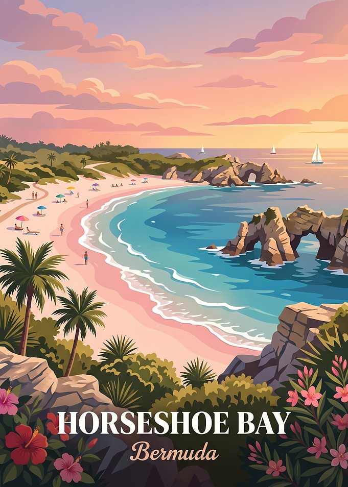 Horseshoe Bay Bermuda Travel Poster