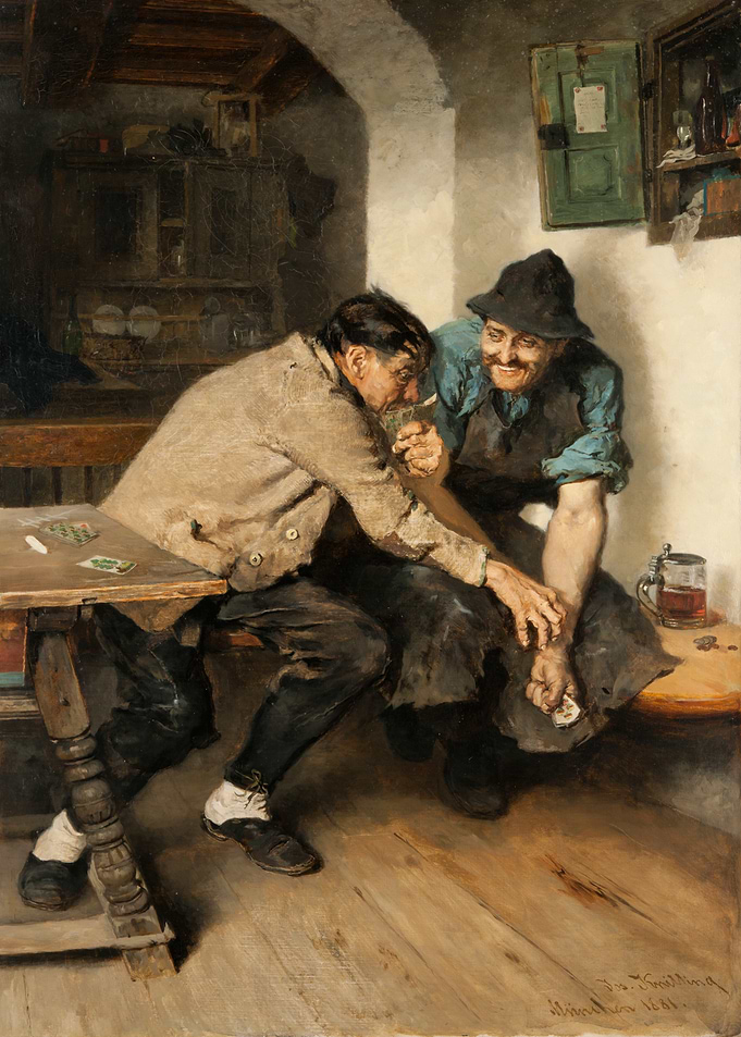 Two Men Playing Cards in Tavern