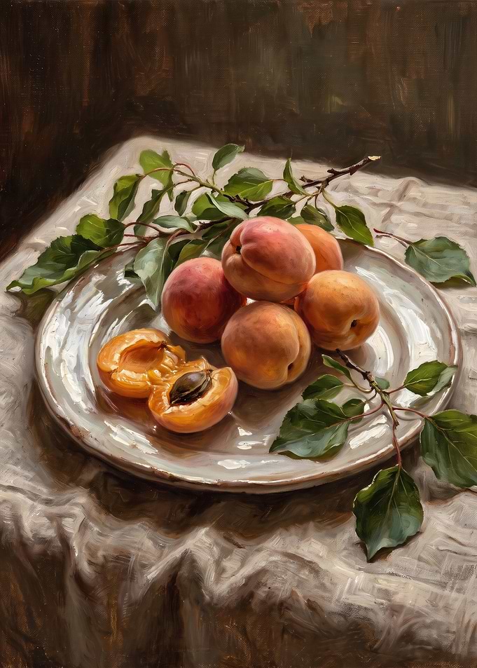 Still Life Painting of Fresh Apricots