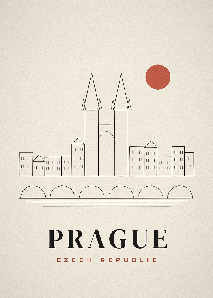 Prague Skyline Ink Sketch Gothic Towers Bridge