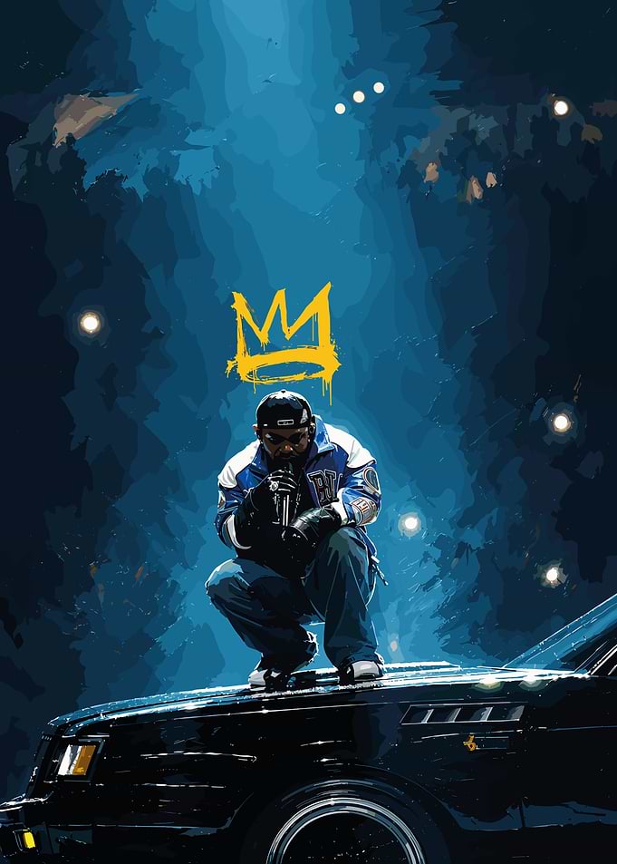 Rapper Crouching on Car Poster