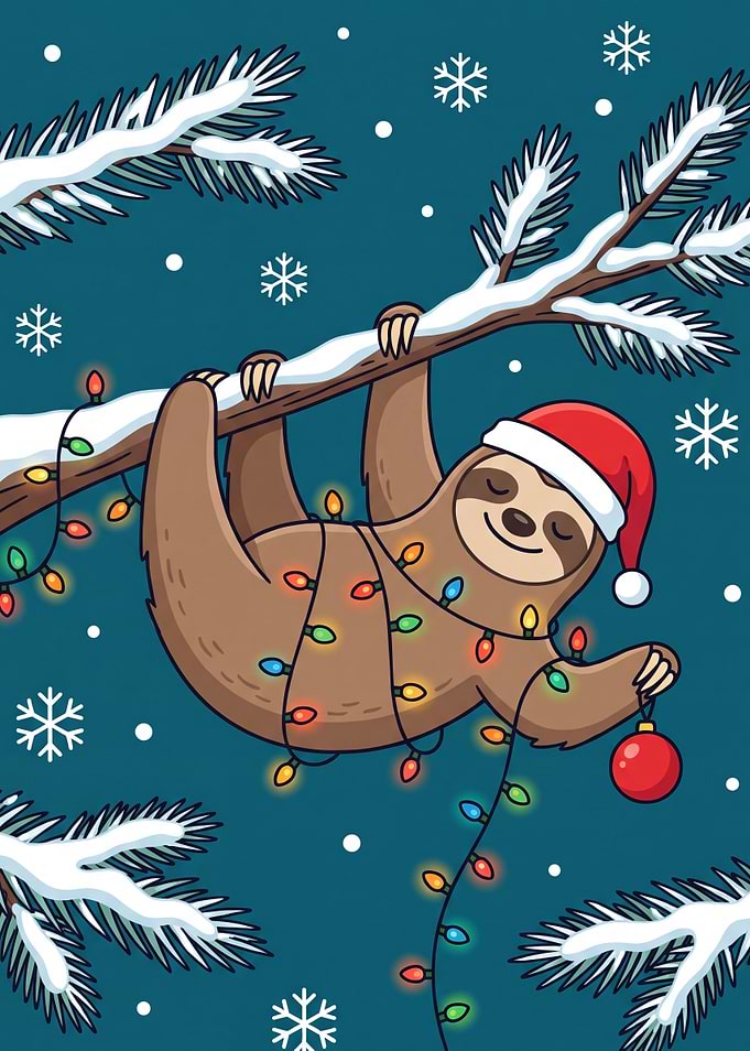Cute Sloth Decorating Christmas Tree